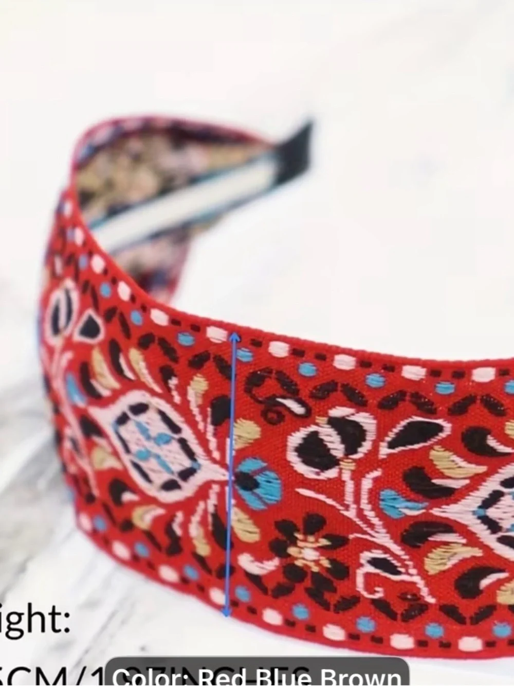 3PCS Embroidered Boho Headbands - Red, Blue, Brown